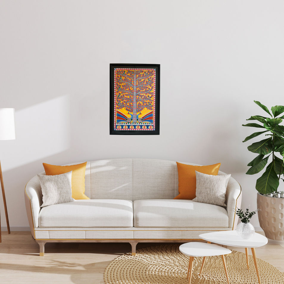 Thumbnail: Tree of Life with Peacocks Handmade Madhubani Artwork