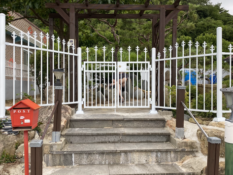 완도군 전원주택 울타리 아치창살 디자인펜스, 셋트 양문 시공, 주차장울타리 시공