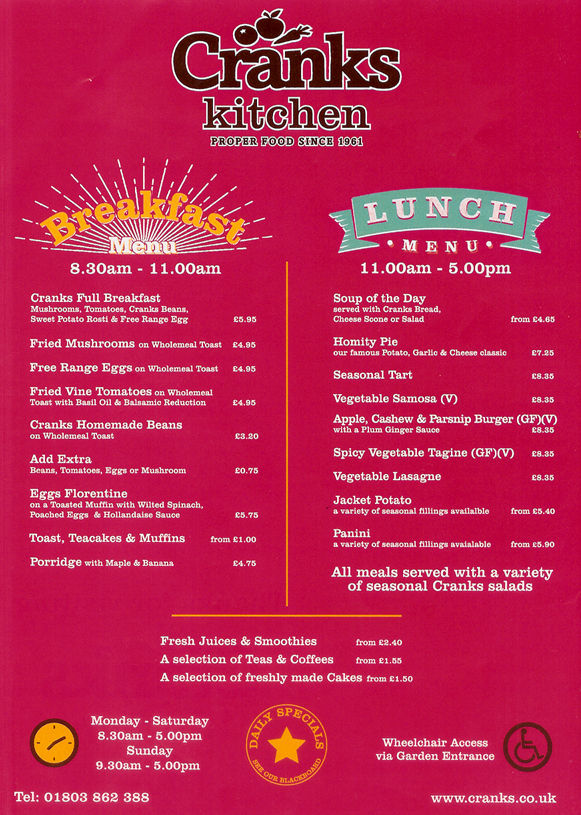 New Winter Menu at Cranks Kitchen, Dartington