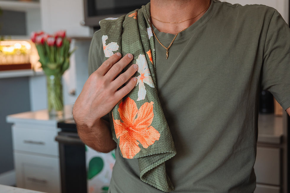 Floral tea towel shown in everyday use, combining style and function
