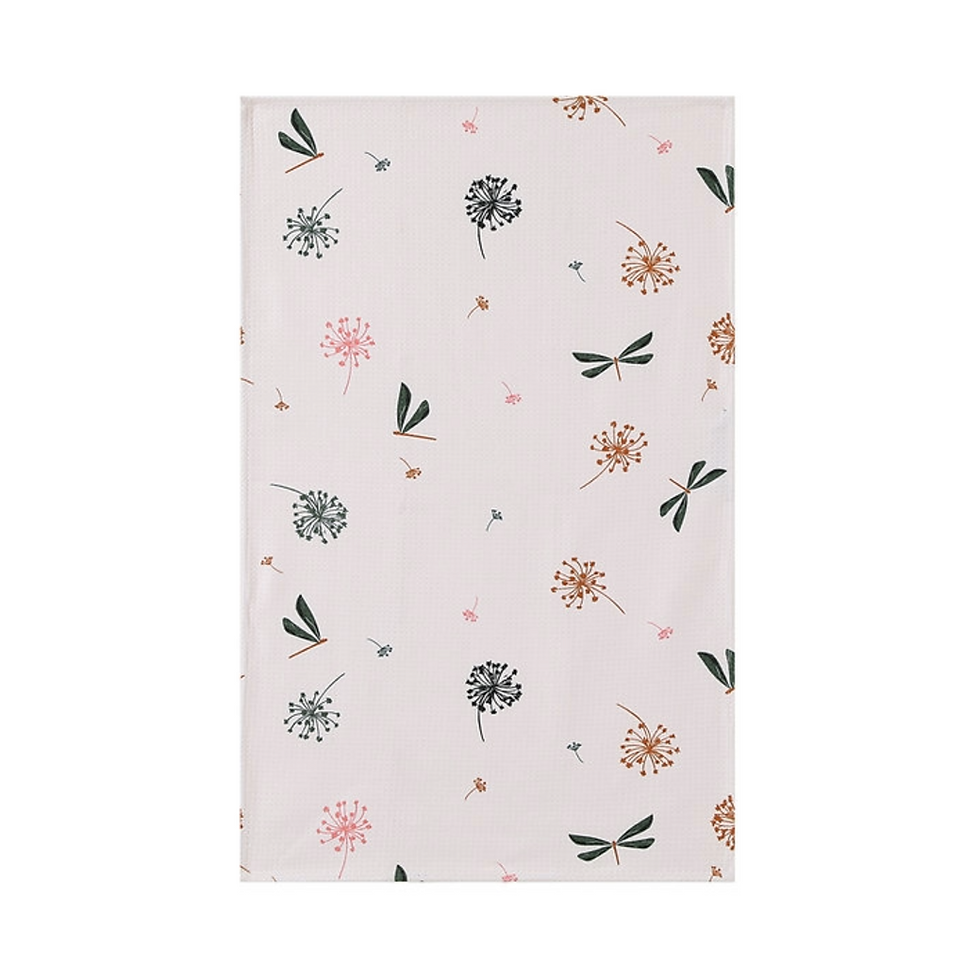 Warm Spring Day kitchen tea towel in waffle weave microfiber with delicate floral print.
