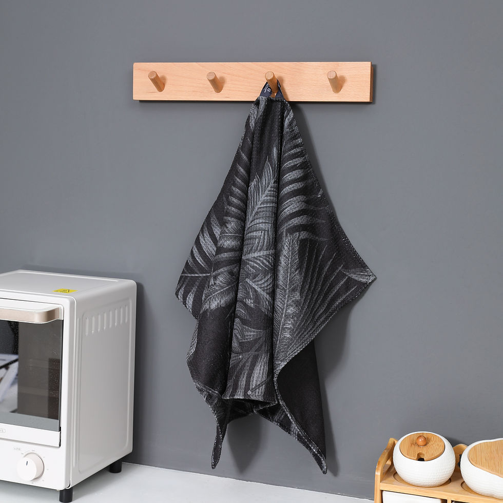 Thumbnail: Under the Moonlight kitchen tea towel hanging in a bright kitchen.