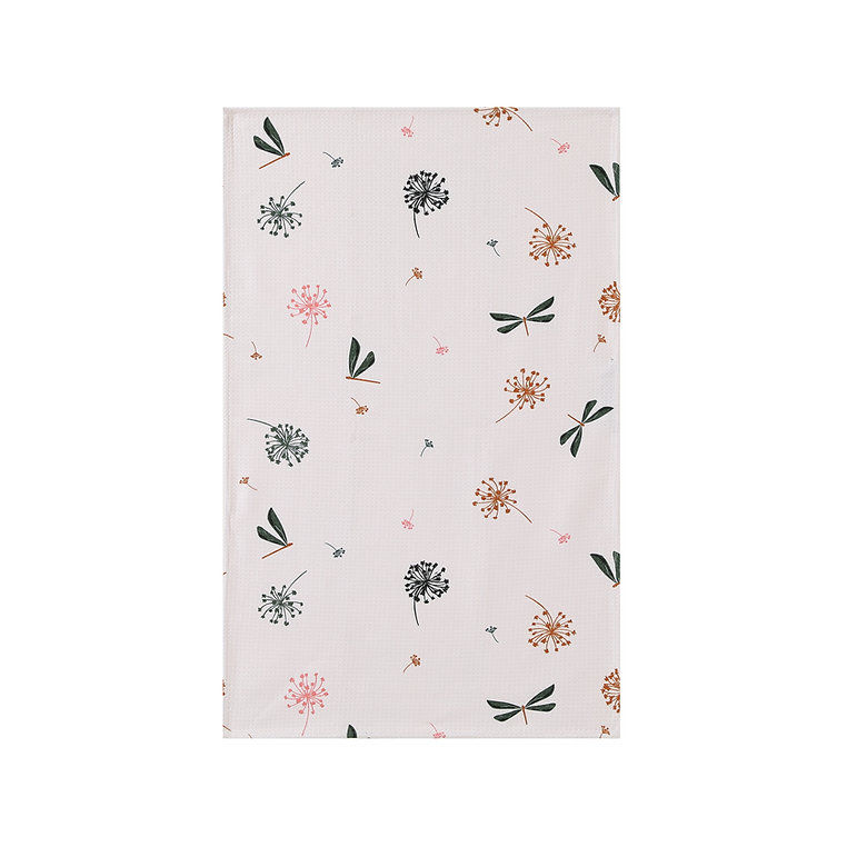 Warm Spring Day kitchen tea towel in waffle weave microfiber with delicate floral print.