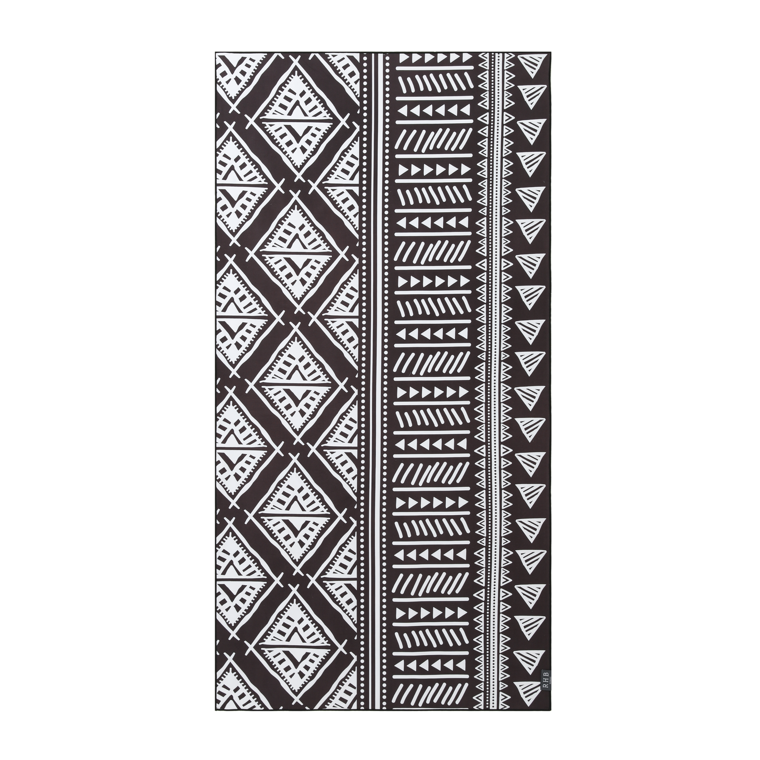 Black Tribal Pattern quick-dry beach towel with a black and white geometric tribal print.
