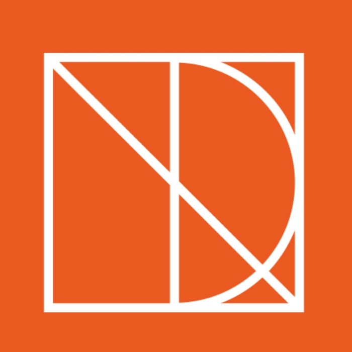 This image shows a stylized logo design on an orange background. It features white lines forming a square with geometric shapes inside, possibly representing the letters "NDT"