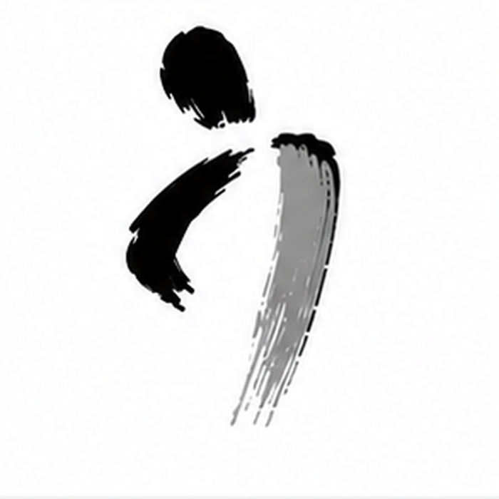 Hand-drawn close-up sketch of a head, shoulder and sweeping arm, black with grey highlight
