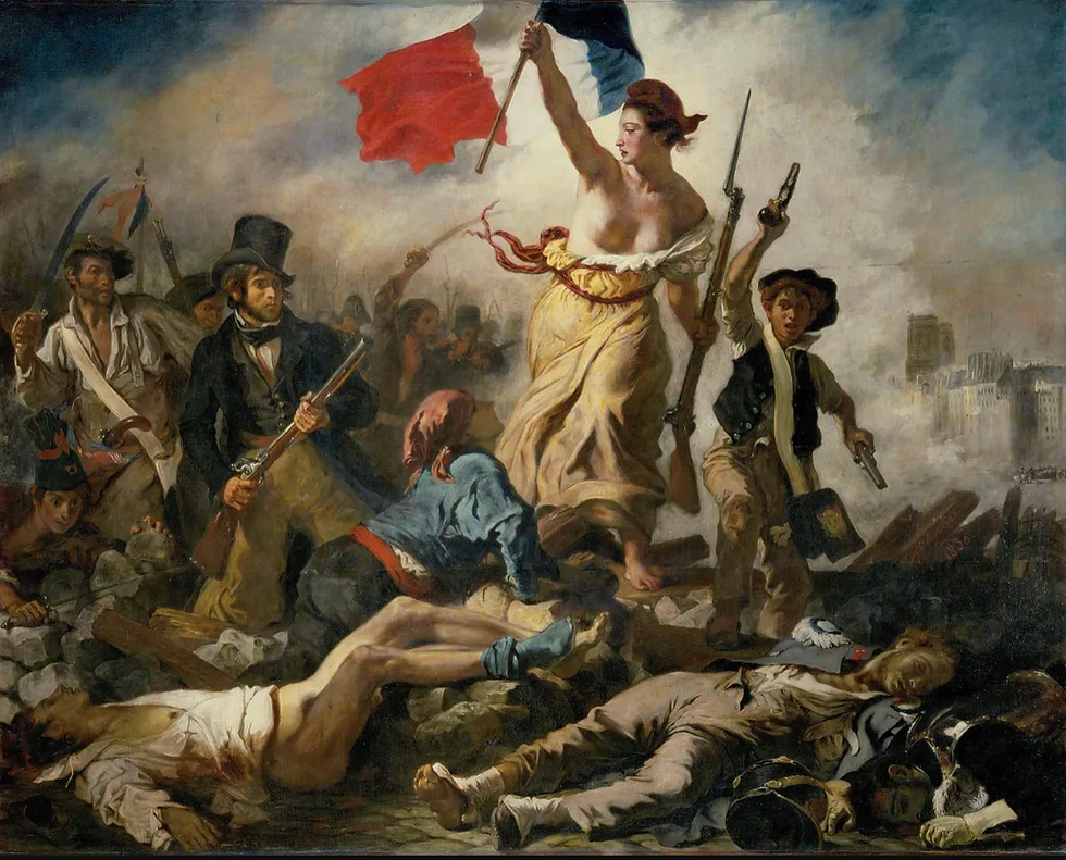 Marianne, the symbol of liberty, leading the French to freedom, by Eugene Delacroix (1830)