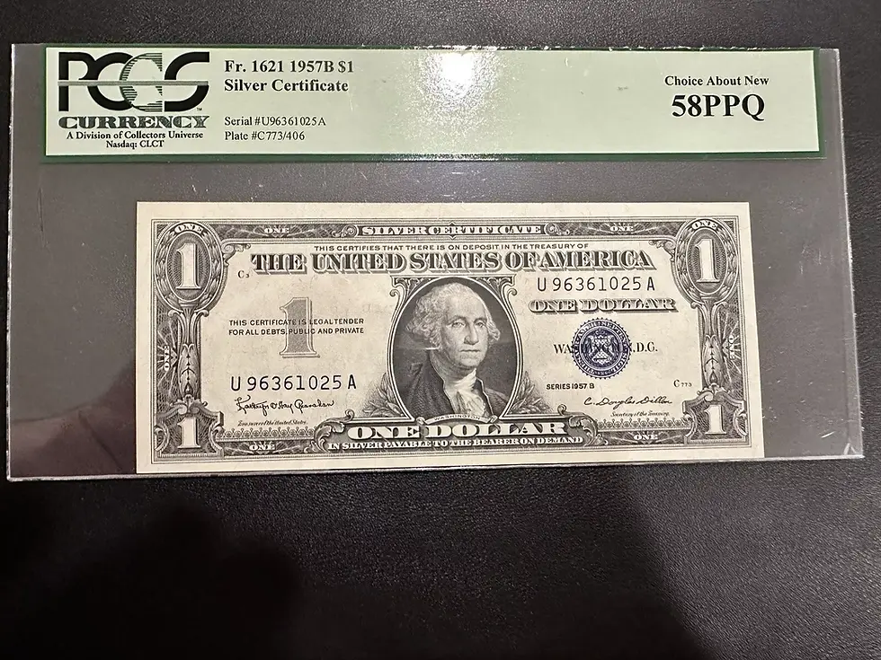 DBR $1 1957-B Silver Fr. 1621 RA Block PCGS 58 PPQ Serial U96361025A