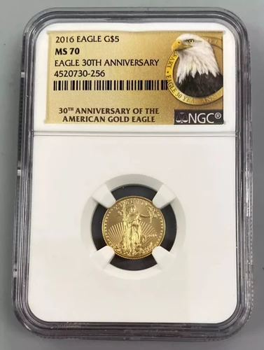 Dime kazu NGC MS70  2016年 1/10 oz 2016 $5 Gold 1/10 oz American Eagle 30th Anniversary NGC