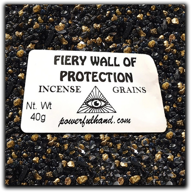 Fiery Wall of Protection Incense Grains, 40g, powerfulhand.com, black and gold incense