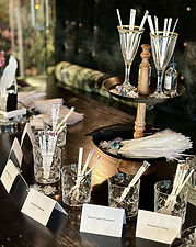Pastiche Perfume's interactive Scent Bar setup at a California wedding, showcasing custom fragrance blends for guests.