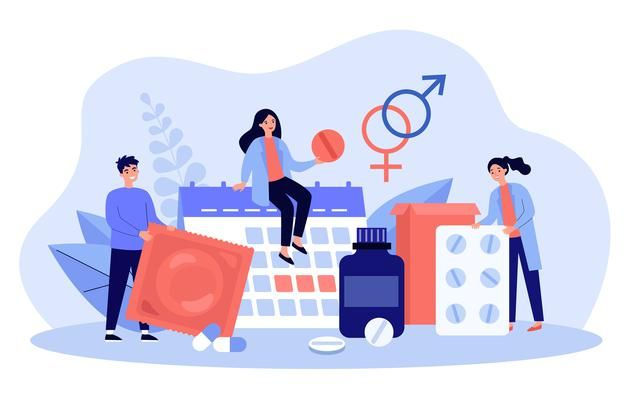 Premium Vector _ Female and male contraceptives and disease protection flat illustration.j