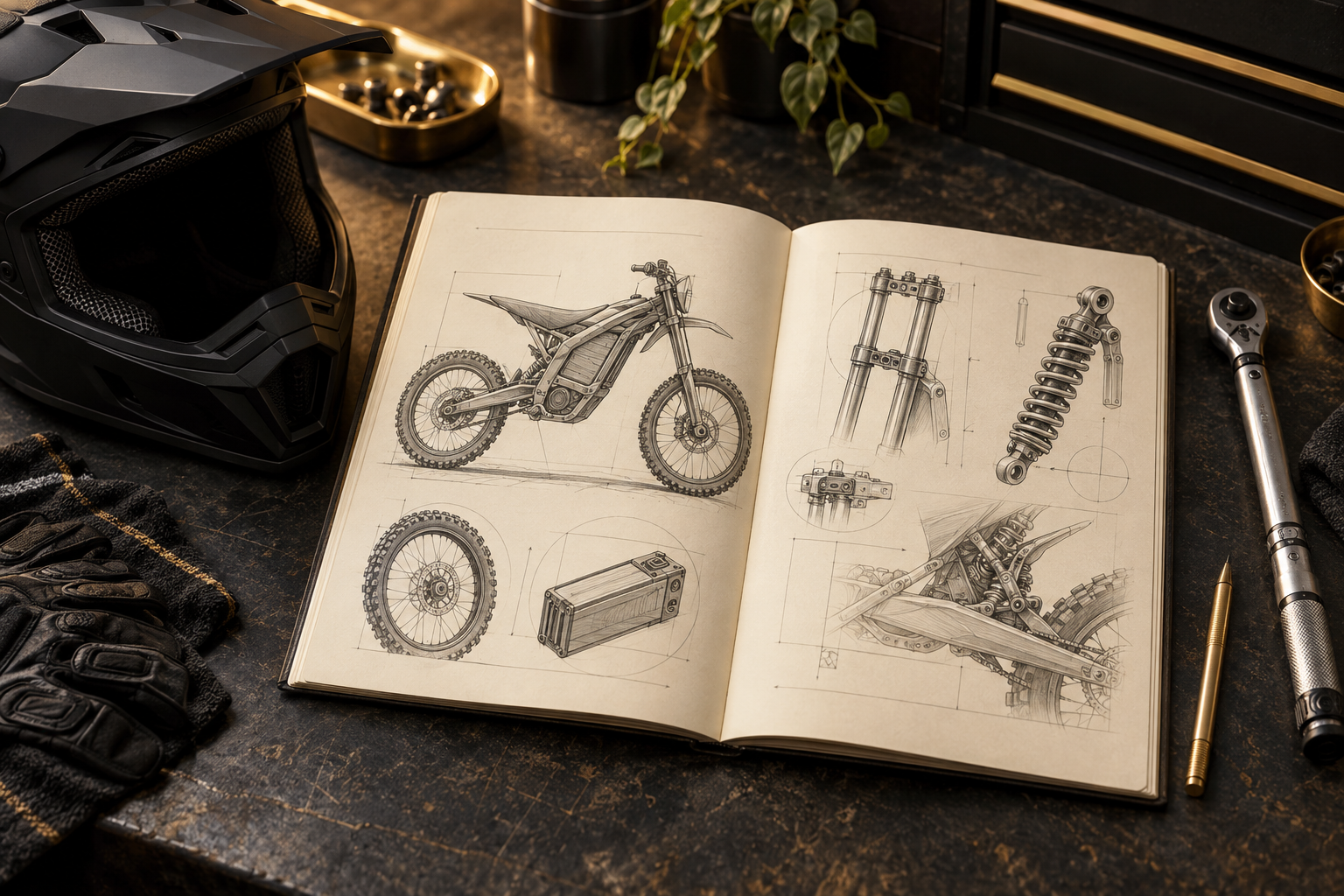 Manual ilustrado de moto eléctrica, casco y herramientas para las guías Talaria