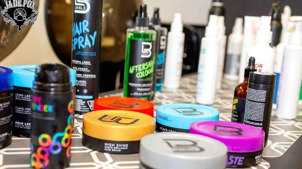 Close-up view of hair products on a counter