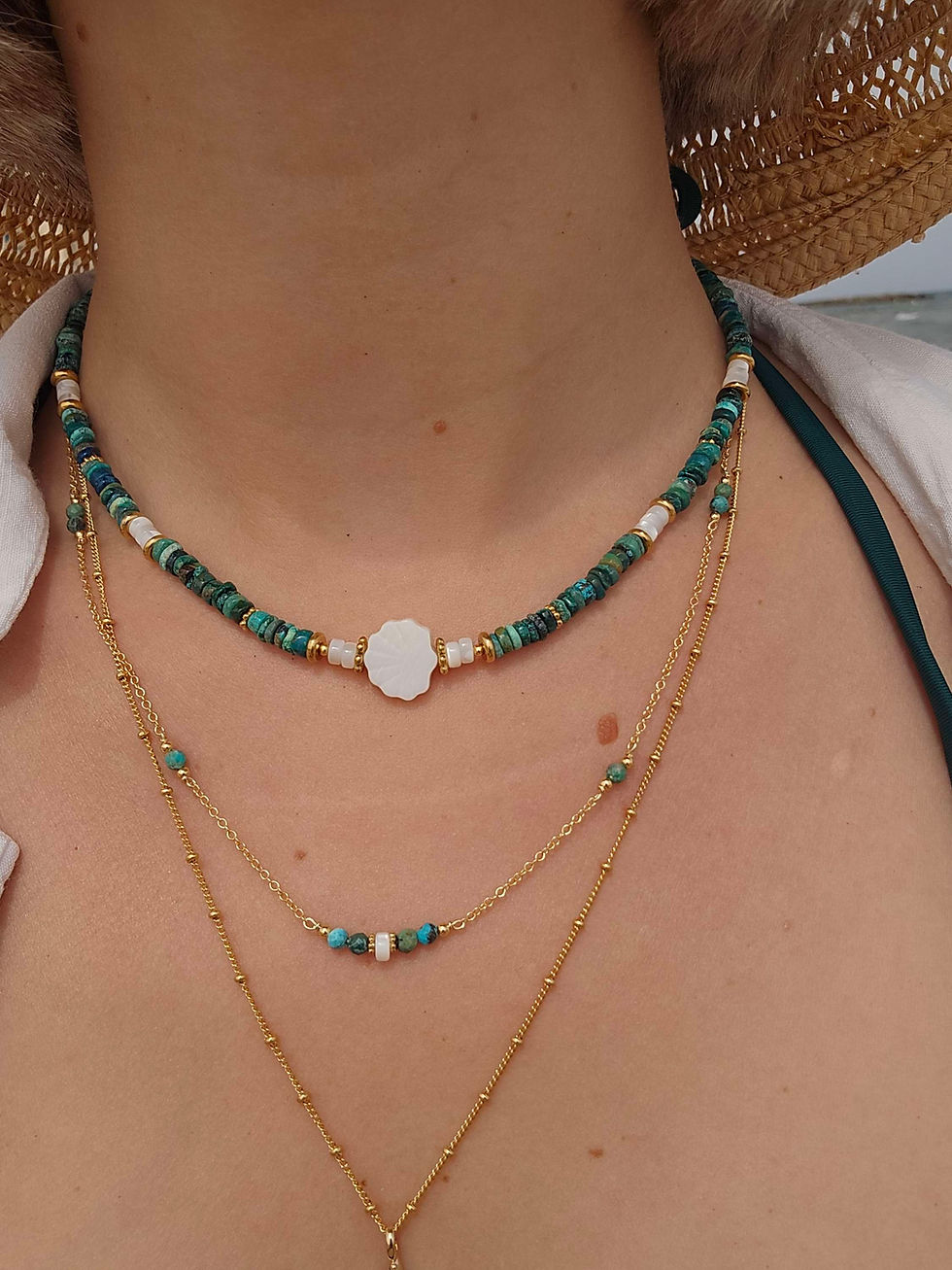 Thumbnail: collier perles turquoise nacre