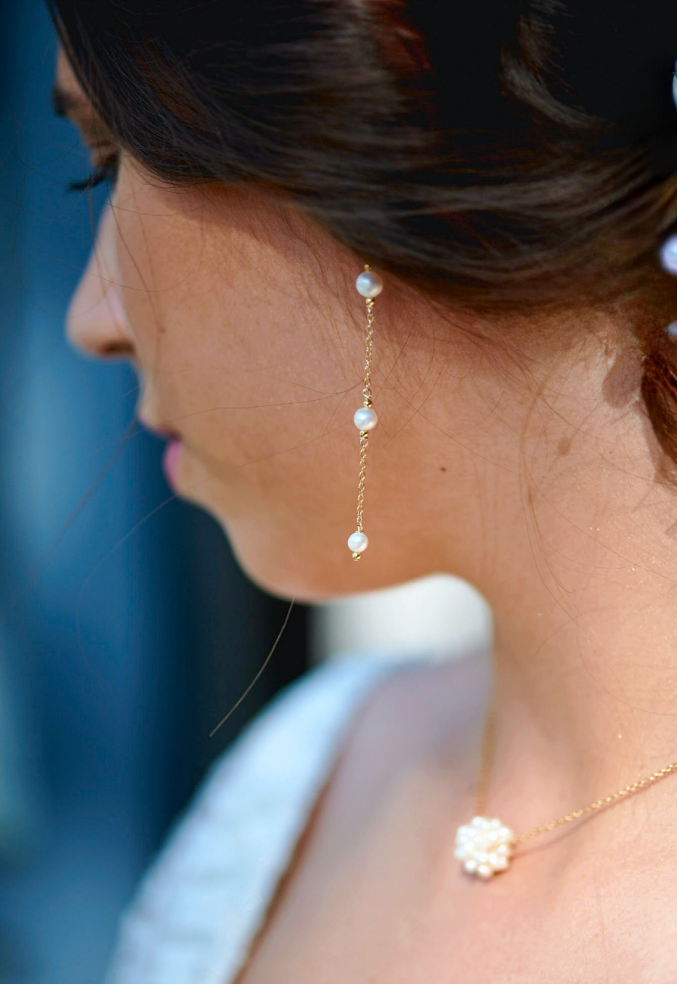 boucles d'oreilles pendantes chaine perle mariage