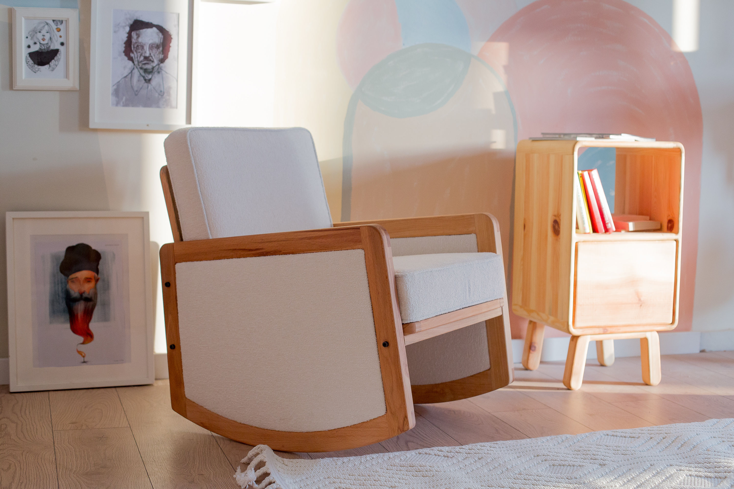 Quppa Home'dan YENİ MODEL el işçiliği Sallanan Koltuk -BEYAZ KETEN