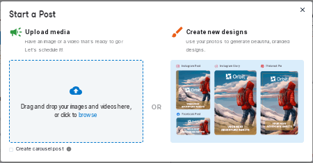 start a post for Instagram
