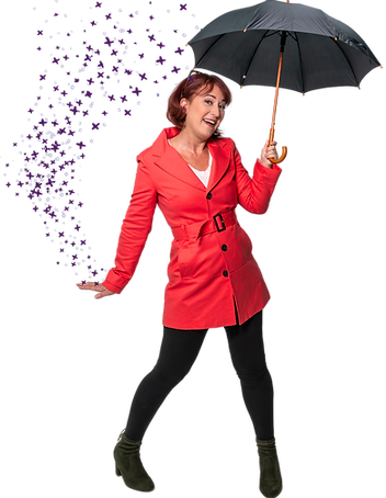 Page Turner holding an umbrella