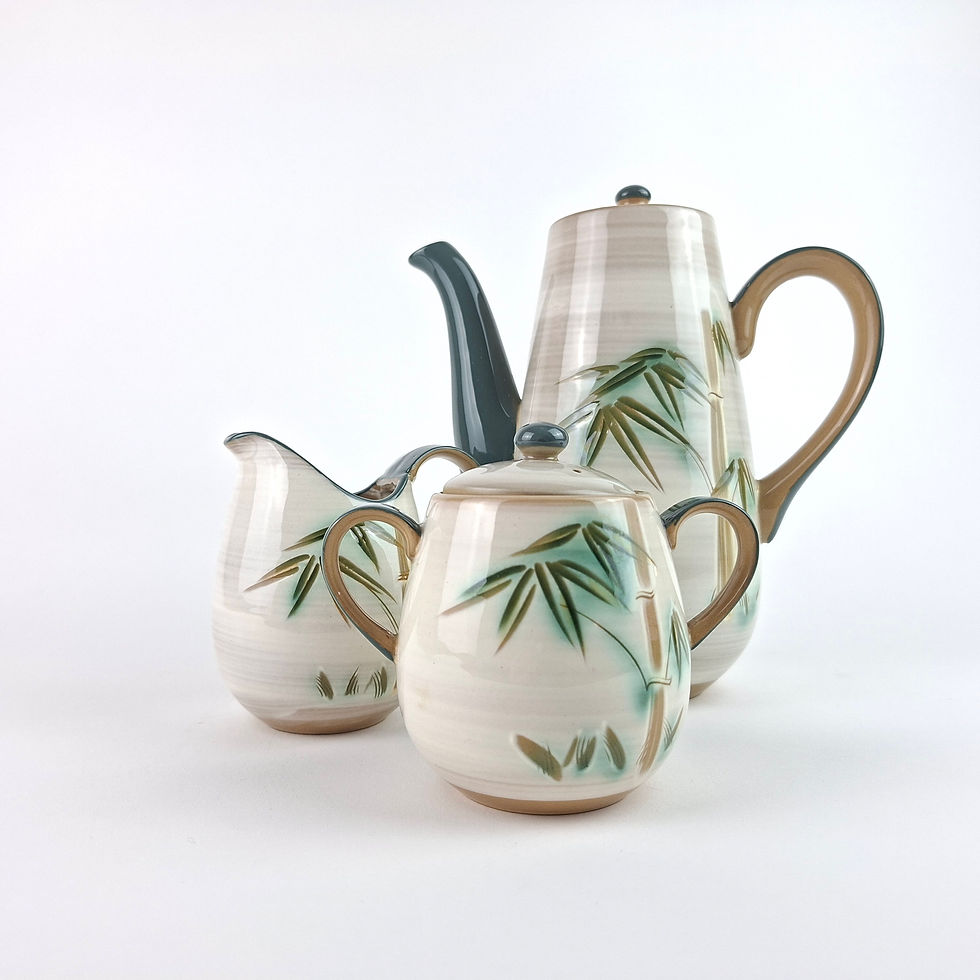Thumbnail: Rare Vintage Kasuga Japanese Stoneware Bamboo Coffee Set