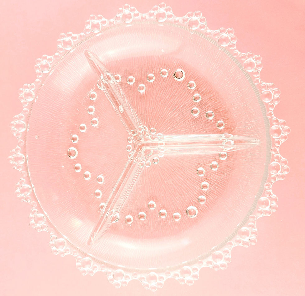 Thumbnail: mabelmollyvintage.com.au Vintage Bubble Glass Party Set with an oval platter, round platter, and sectional platter