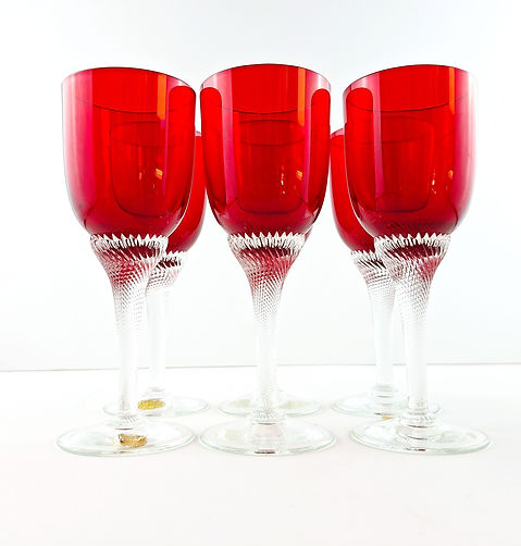 Mid-Century Bohemia Crystal Ruby Wine Glasses | Mabelmolly Vintage
