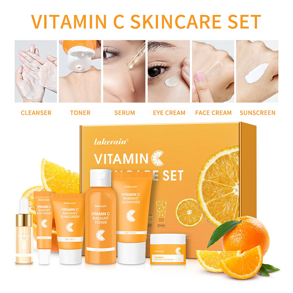 Thumbnail: 6pcs/set Vitamin C Skin Care Set Deep Cleansing Facial Cleanser Face Cream Moist