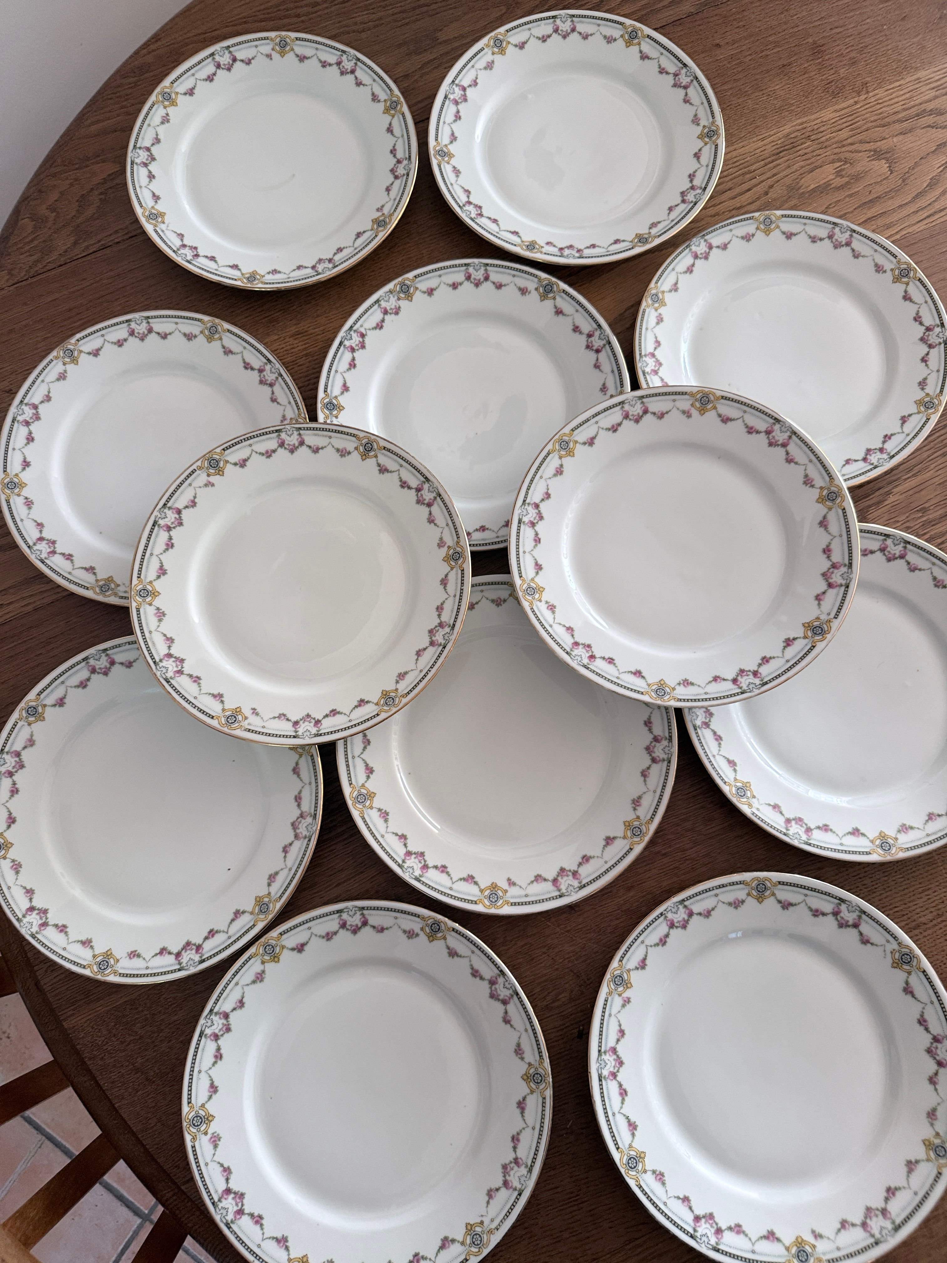 12 assiettes porcelaine guirlandes fleuries