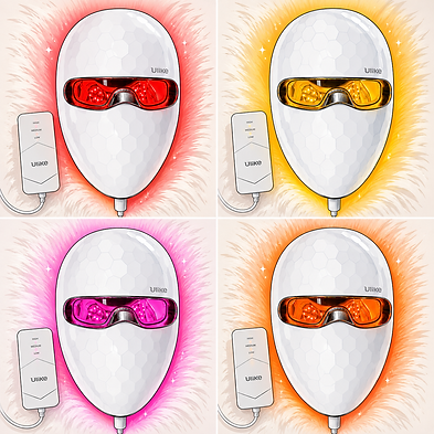 Four Ulike ReGlow LED mask modes: red, yellow, pink, and orange.