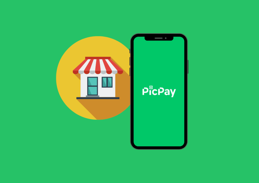 Aplicativo do Picpay aberto na tela de um celular. Ao fundo há um estabelecimento comercial.
