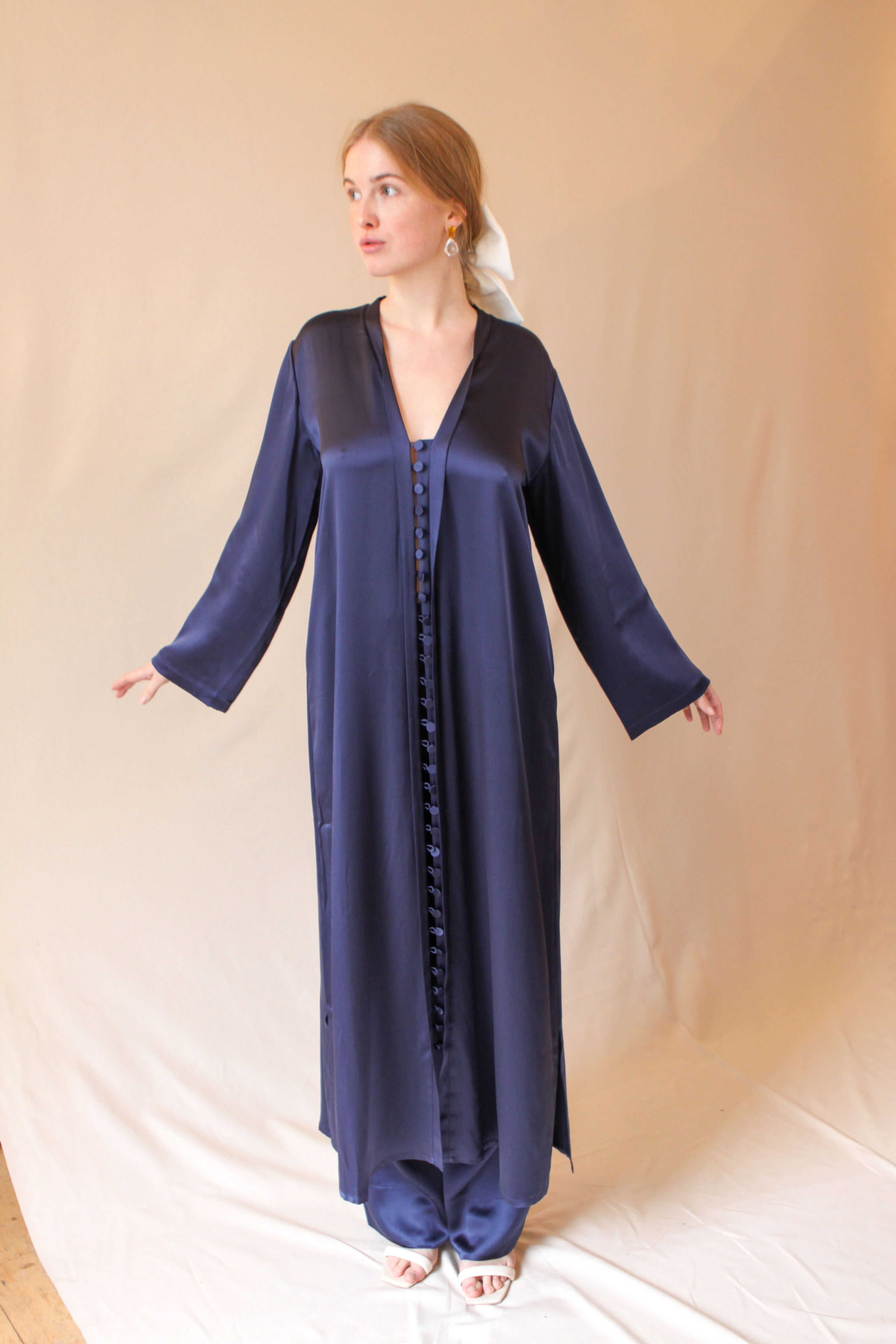 Mena Silk Kaftan Dress Blue