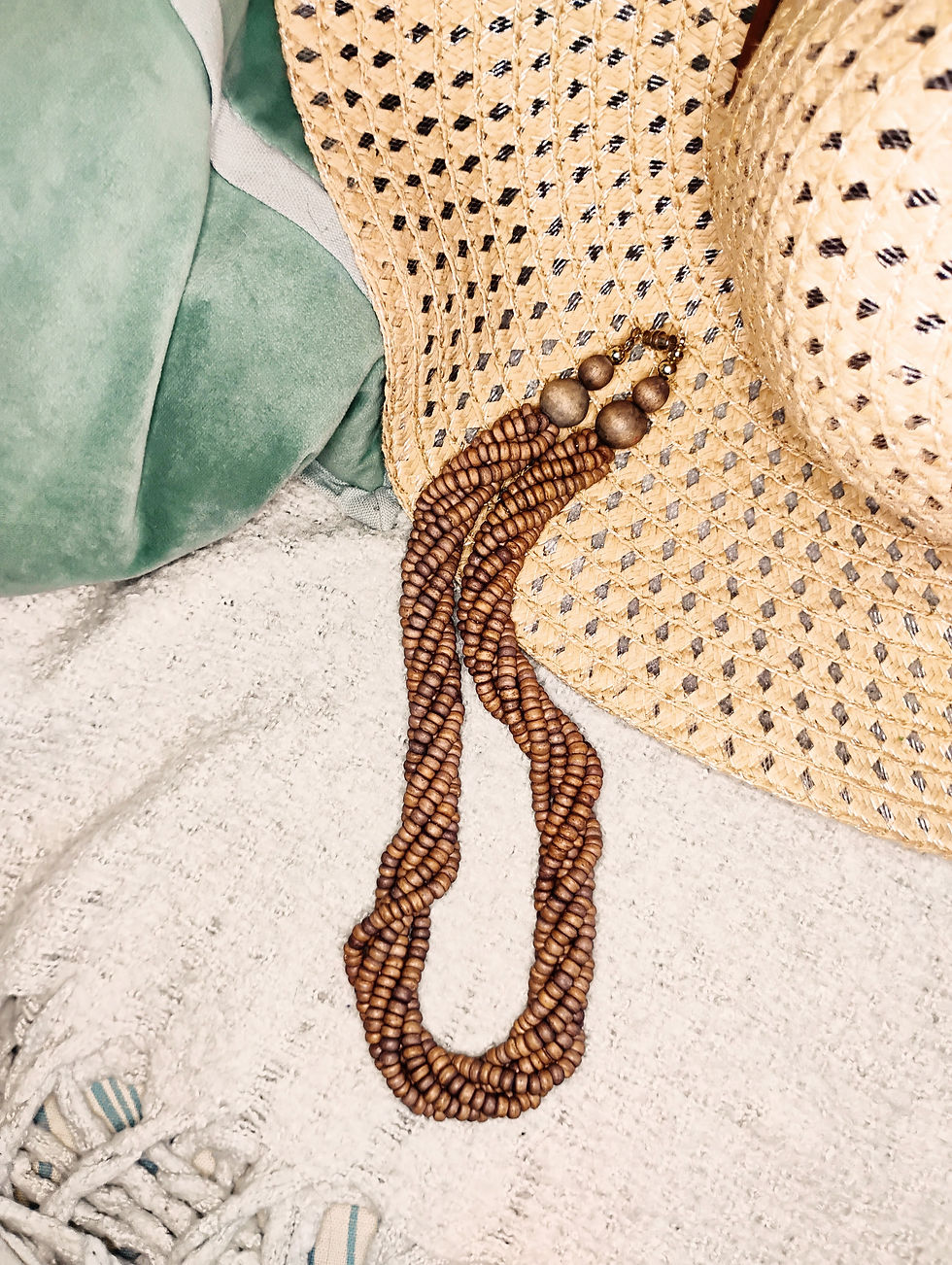 Thumbnail: Natural Wood Woven Strand Necklace - vintage, BOHEMIAN COWGIRL COLLECTION