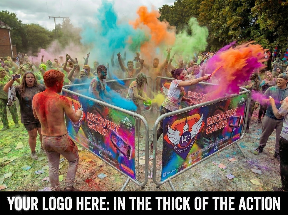 Participants at a colorful fundraising event with powder.