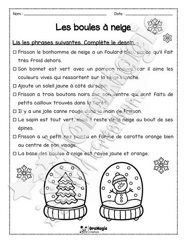 Compréhension de lecture - Lis et colorie - Les boules à neige - 2e année