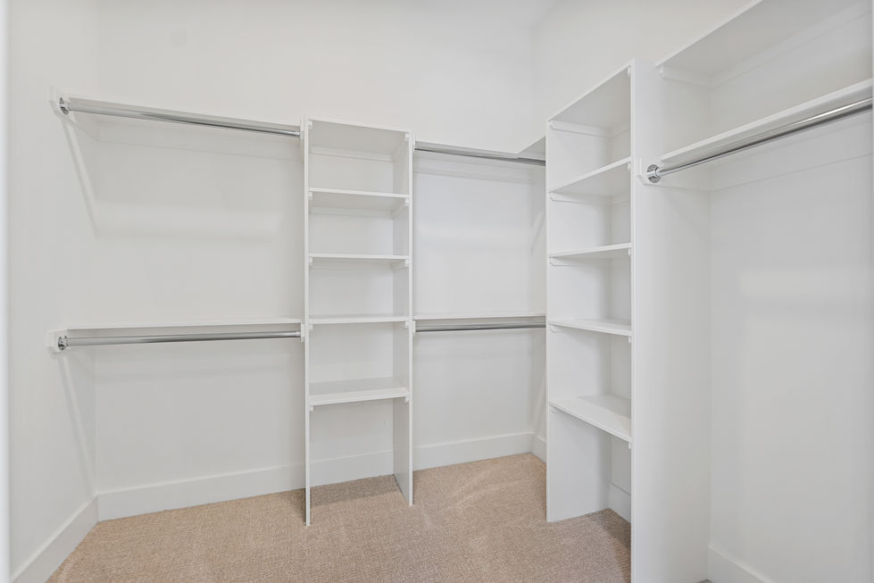 White built-in closet shelving system.