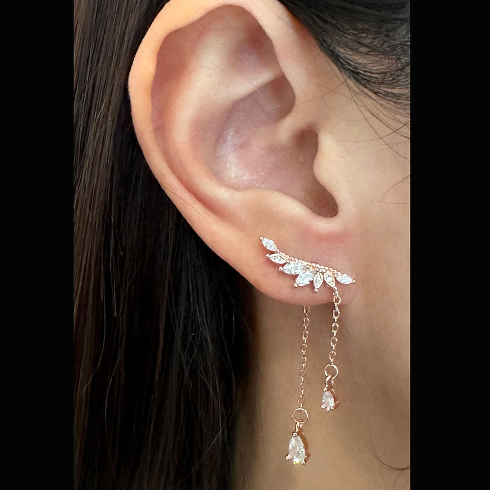 Thumbnail: Cubic Zirconia Wing Tassel Dainty Stud Earrings