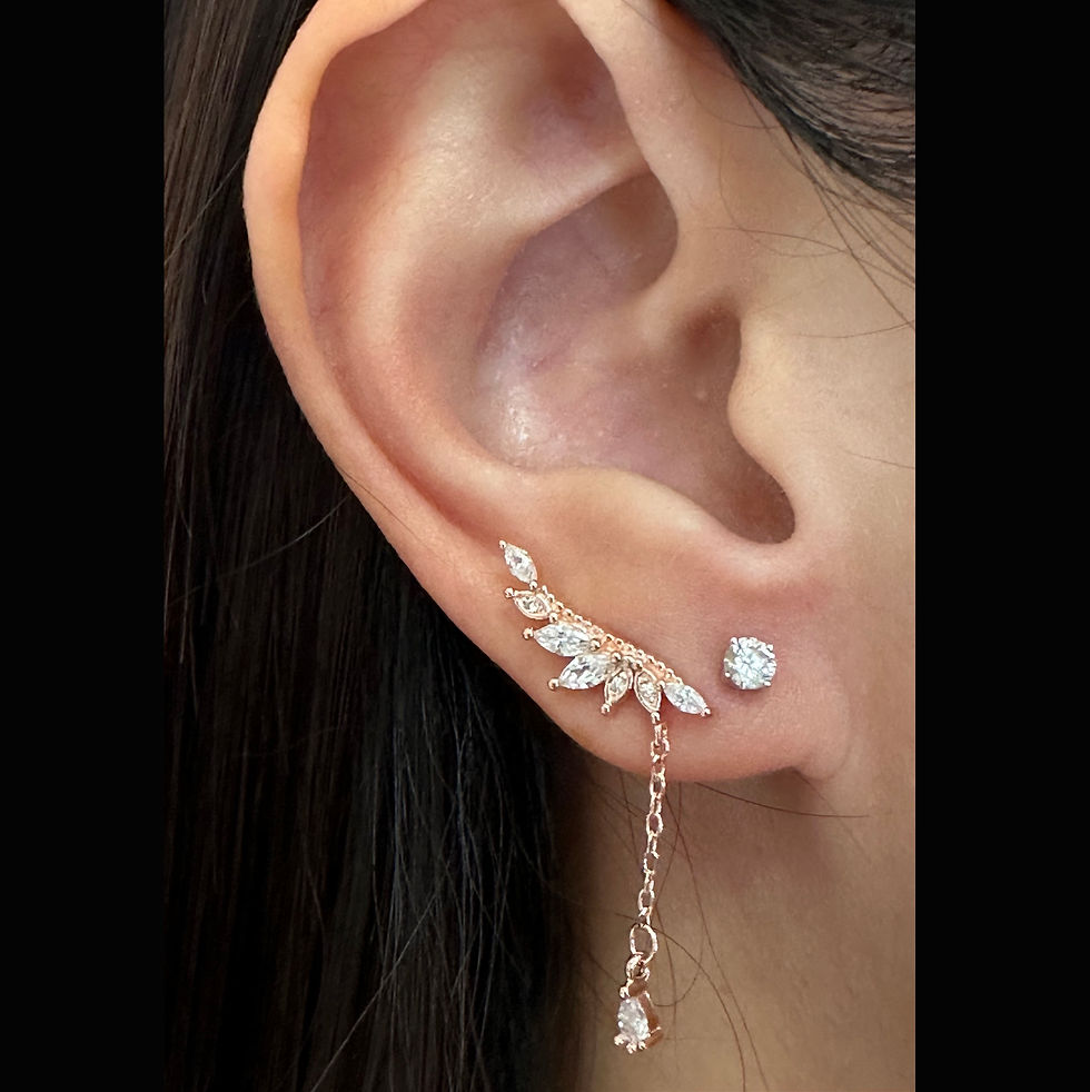 Thumbnail: Cubic Zirconia Wing Tassel Dainty Stud Earrings