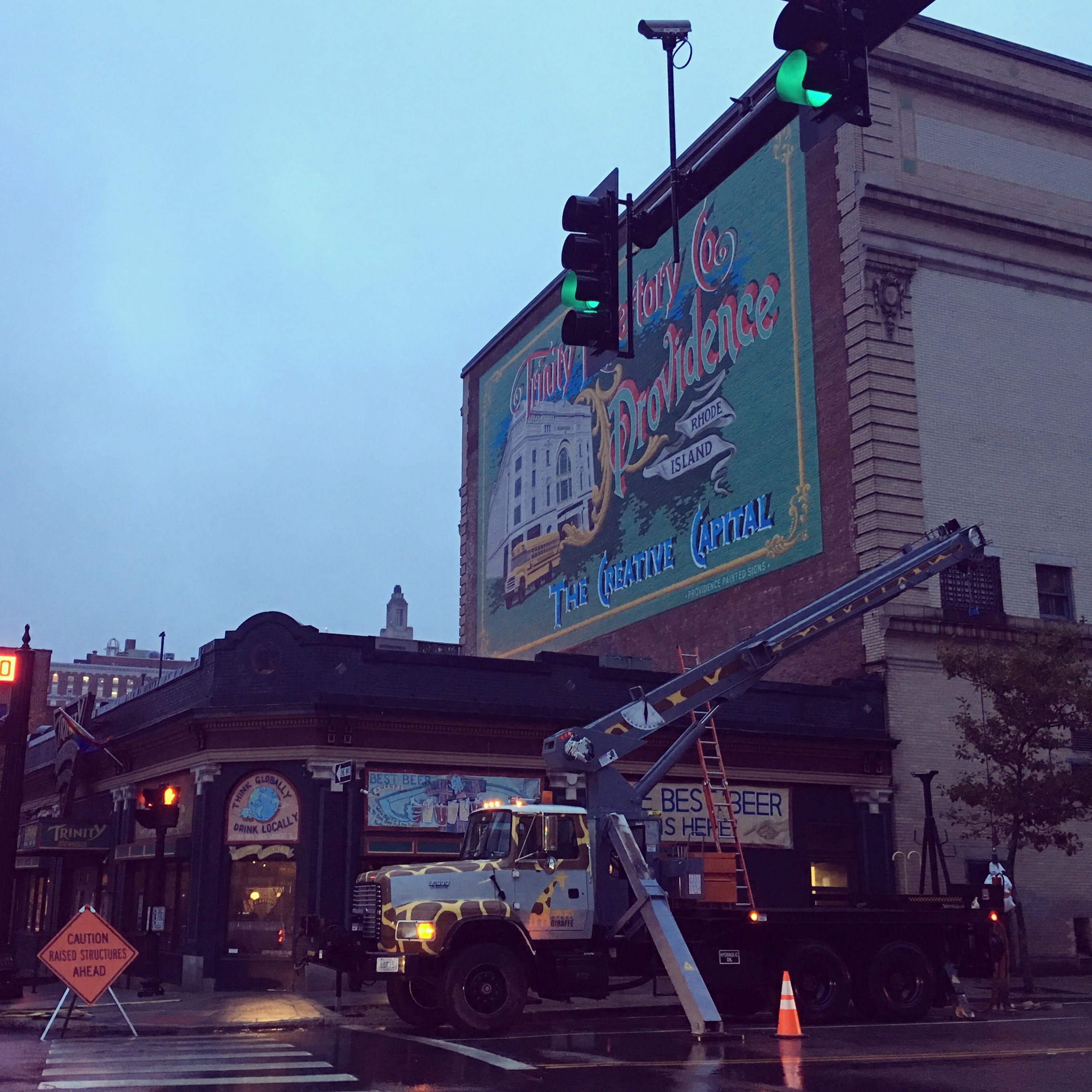 Crane next to mural
