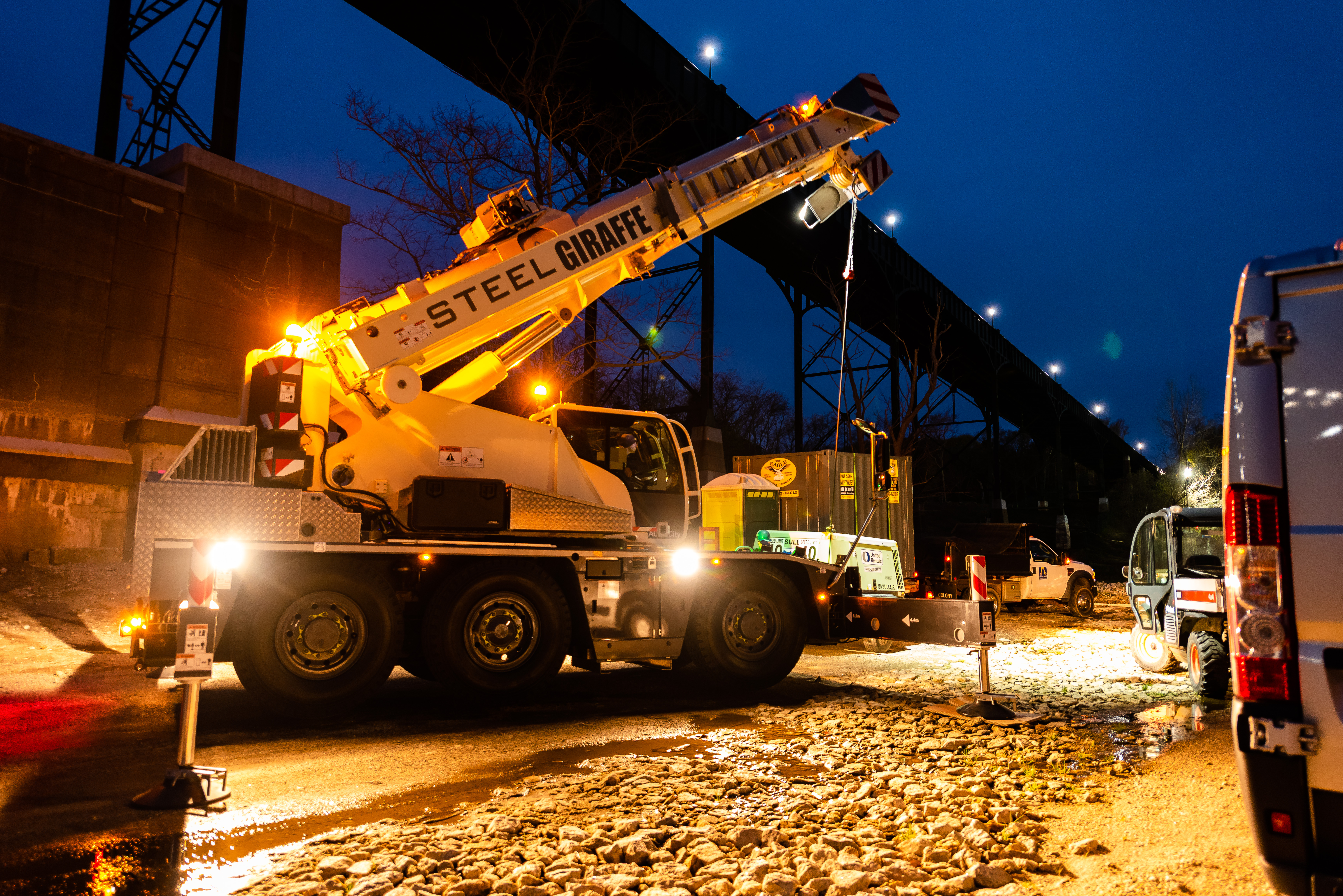 Crane at night