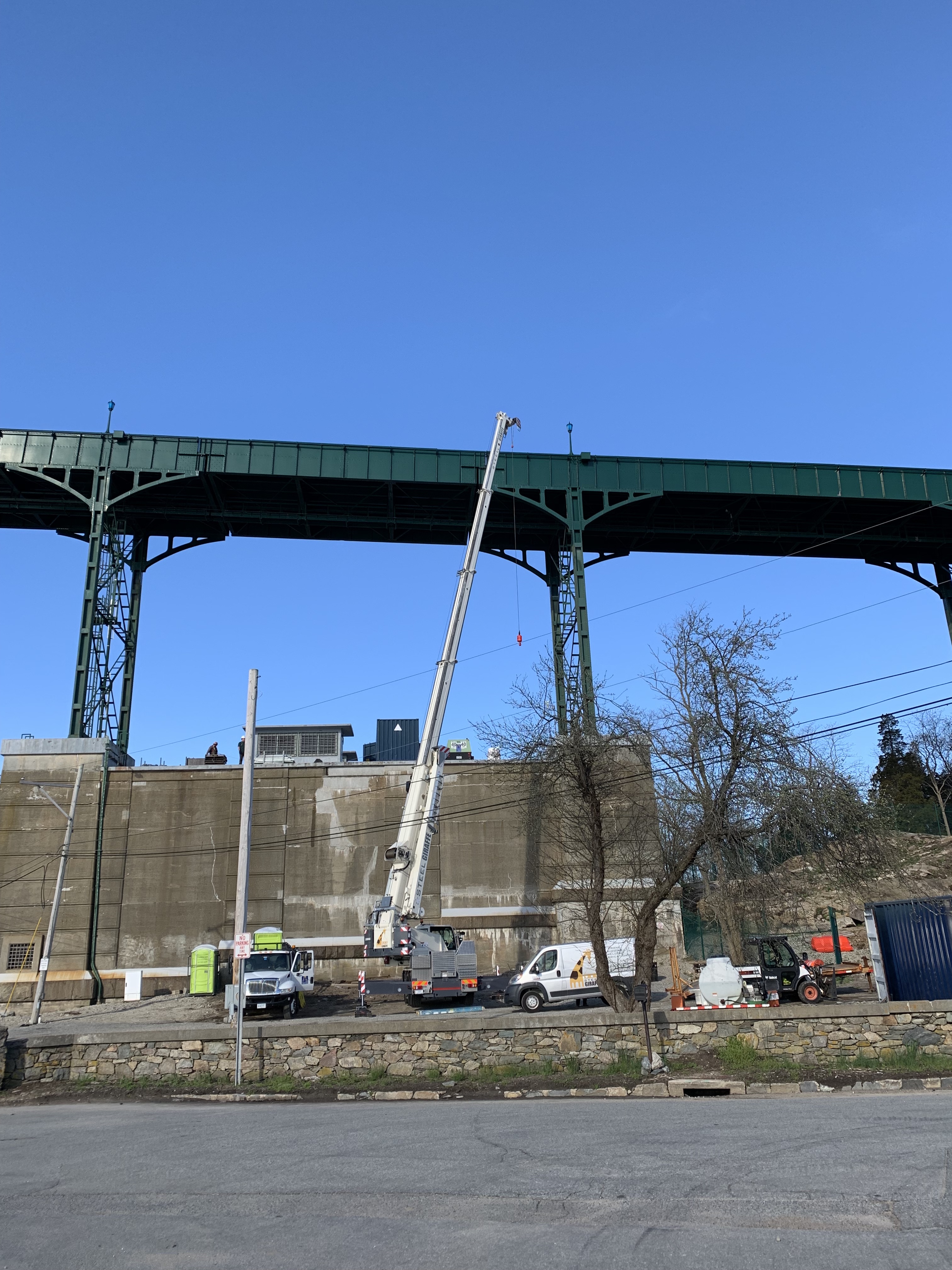 Crane working on bridge