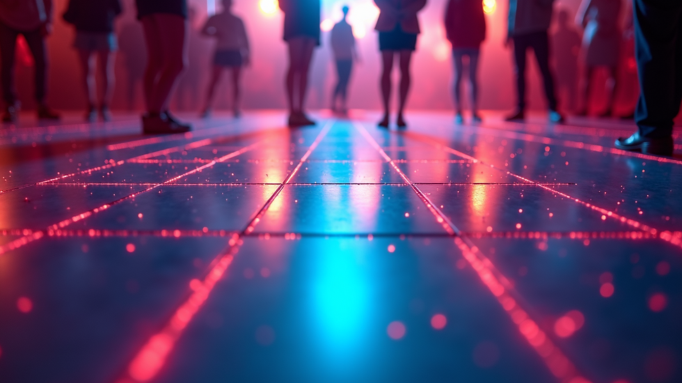 High angle view of colorful dance floor with party lights
