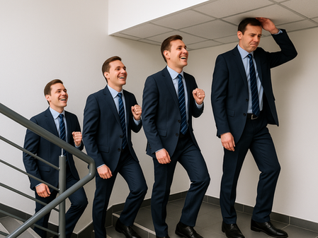 czterech mężczyzn w garniturach idzie po schodach