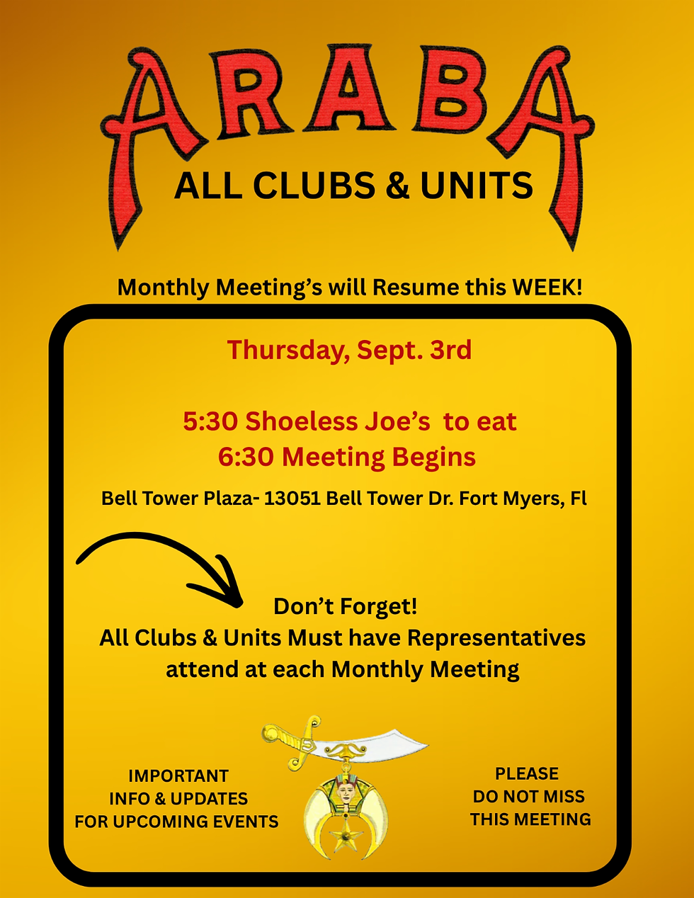Sept 3rd 2026 - Unit Club Meetings - Araba Shrine