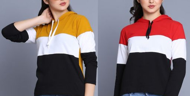 PACK OF 2 COTTON HOODED FULL SLEEVES OLIVE MUSTARD T-SHIRT FOR WOMEN