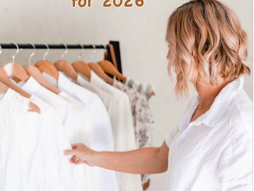 Key fashion trends for the ladies in 2026! belinda at Department of Style, touches clothing on a hanging rack. All white outfits like the predicted fashion trend #1 of 8 for the year.