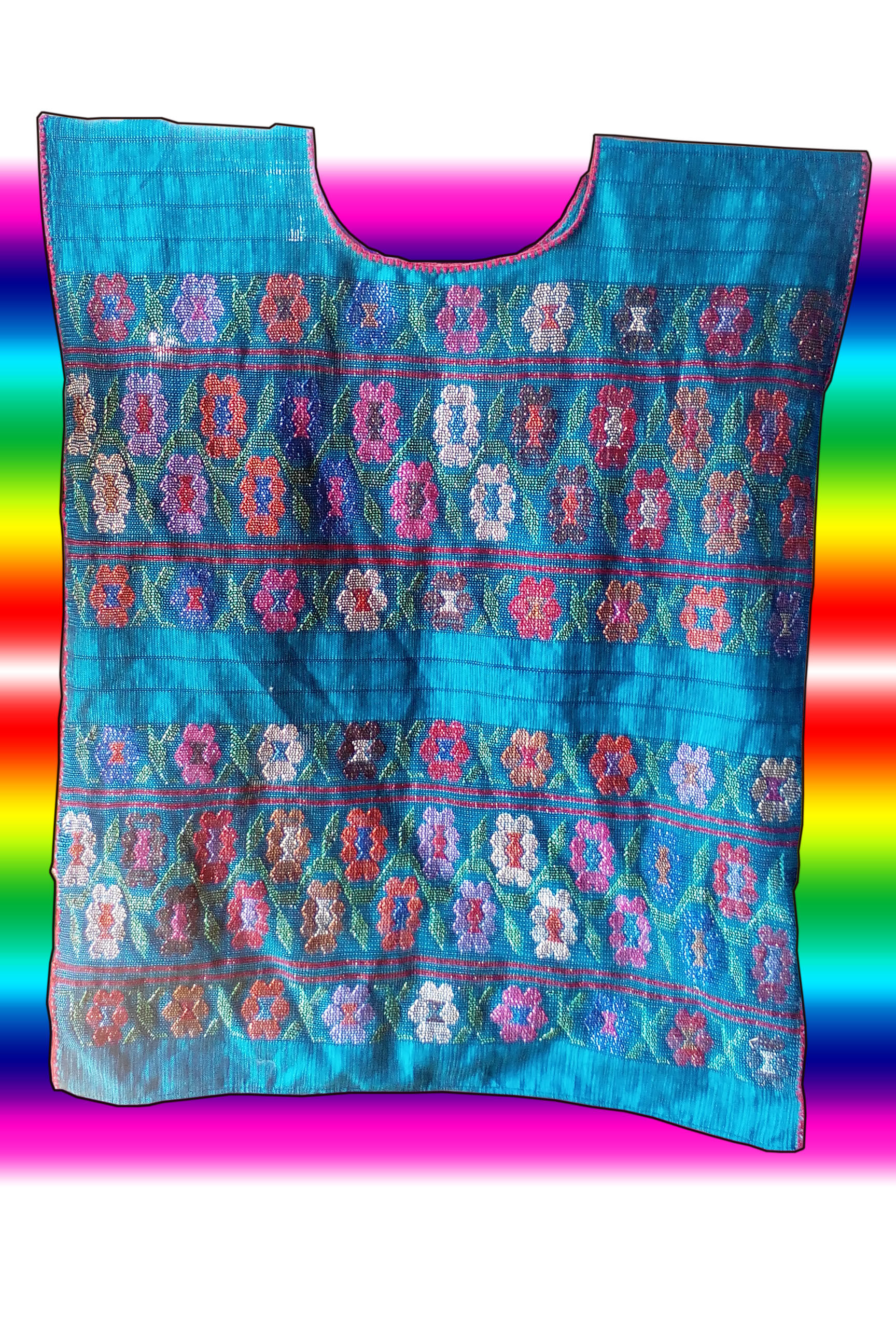 Blusa color azul bordados de colores