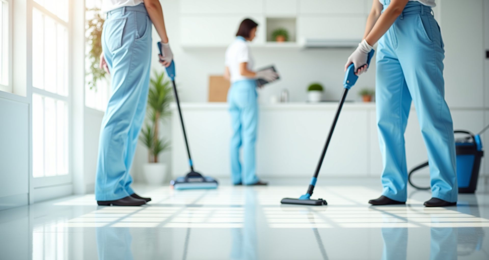 Professional cleaning team at work