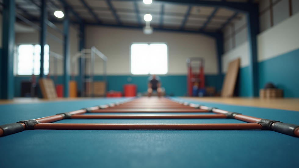 Close-up view of agility ladder on a gym floor ready for training