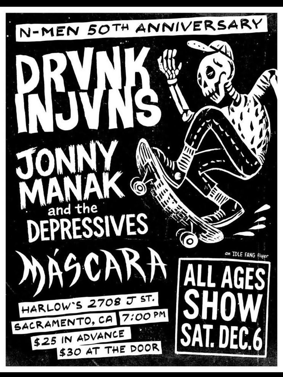 Jonny Manak & The Depressives play N-Men 50th Anniversary show at Harlow's Sat Dec 6