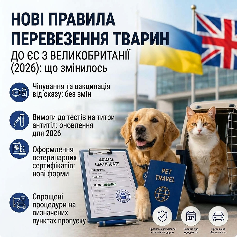 Нові правила перевезення тварин до ЄС з Великобританії (2026): що змінилось